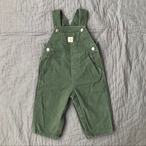 Carhartt olive green overalls, size 9mo